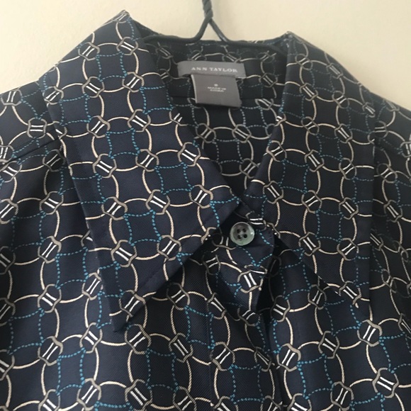 Ann Taylor silk button up navy blouse - Picture 6 of 7